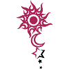Tattoo with sun, moon and stars.