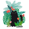 Black cat in plants garden