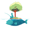Fisherman angler tree fish art