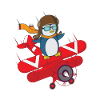 Penguin flies red biplane