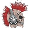 Punk Iroquois skull with headphones