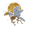 Unicorn Pegasus-skelet, der flyver mellem stjerner