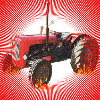 Fire-red tractor in the inferno