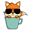 Cool fox in coffee cup