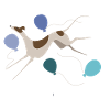 Jumping greyhound and balloons
