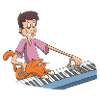 Pianiste joueur joue avec chat