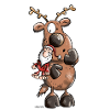 Reindeer cuddles Santa Claus