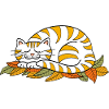Sleeping kitty on autumn leaves