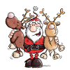 Santa Claus cuddles Reindeers
