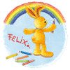 Félix le lapin peint l’arc-en-ciel