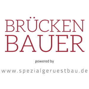 „Brückenbauer” in dunkelroter Schrift