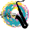 Saxofon auf Farbklecksen