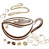 Kaffeetasse mit Kaffeebohnen und Herzen
