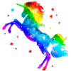 Unicorn, regnbue, stjerner, farverige, enhjørning
