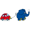 Der Elefant mit rotem Auto
