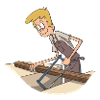 Carpenter saws wood