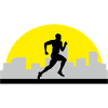Running, runners and city skyline