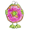 Grenouille drôle avec un beignet rose