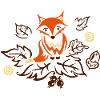 Little fox with leaves, autumn.