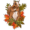 Squirrel with autumn leaves