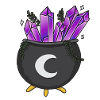 Witch's cauldron with crystals