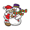 Santa and snowman hug