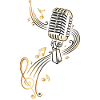Retro Mikrofon mit Musiknoten. Microphon. Gold.