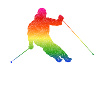 Skier waving rainbow