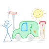 E-Auto Strichmännchen Sonne Ladesäule Spannung