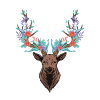 Hirsch. Geweih. Blumen.