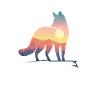 Fox silhouette with nature landscape art