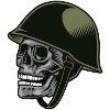 Skull with soldier's helmet