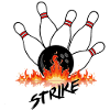 Flaming bowling balls and black ball