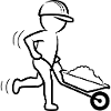 Bauarbeiter mit Schubkarre