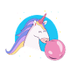 Einhorn mit Kaugummiblase