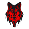 Wolf head black mosaic contour on red