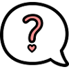 Boule de dialogue avec point d'interrogation et coeur