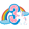 Unicorno 3 ° compleanno bambino arcobaleno di tre anni