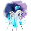Galaxy hands illustration