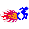 Wheelchair user with flames #