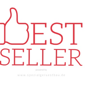 „Bestseller” in hellroter Schrift und Grafik