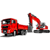 Baustelle mit Bagger und Kipplaster