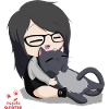 Anime chibi girl and neko