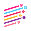 Synthwave Buntes Polyeder-D20-Würfelset