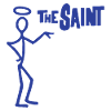 "The Saint" Stick Figure Logo and Words in Blue