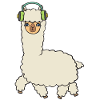 Alpaca with headphones.
