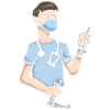 Doctor with face mask, syringe and stethoscope