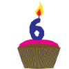 Cupcake mit Kerze Nummer 6