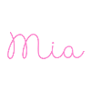 MIA, kursiv håndskrift, skolehåndskrift, lyserød