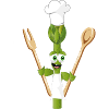personaggio dei cartoni animati divertente come un cuoco di asparagi con cappello da chef